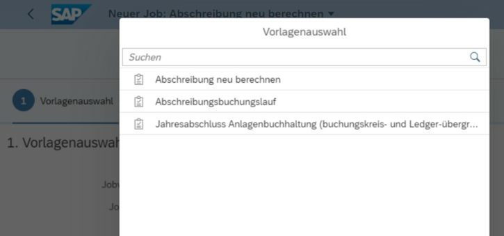 Statusübersicht in der App "Anlagenbuchhaltungs-Jobs einplanen"