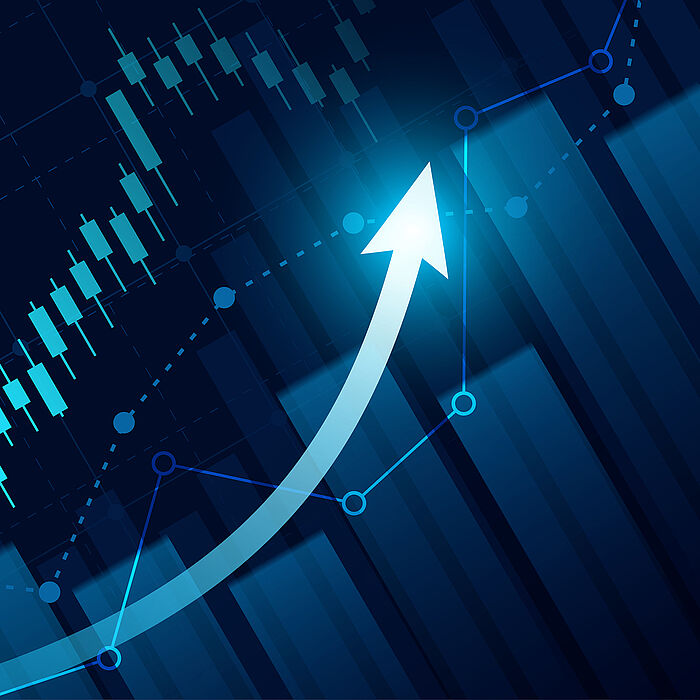 Image of various graphs and an upward-pointing arrow
