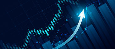 Bild von verschiedenen Graphen und einem nach oben weisenden Pfeil