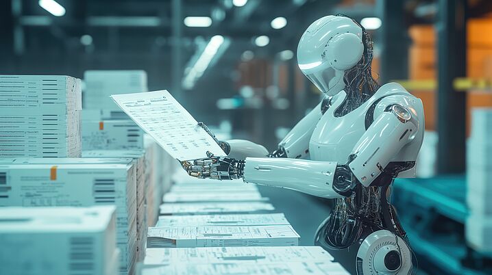 Bild eines Roboters, der ein Dokument hält