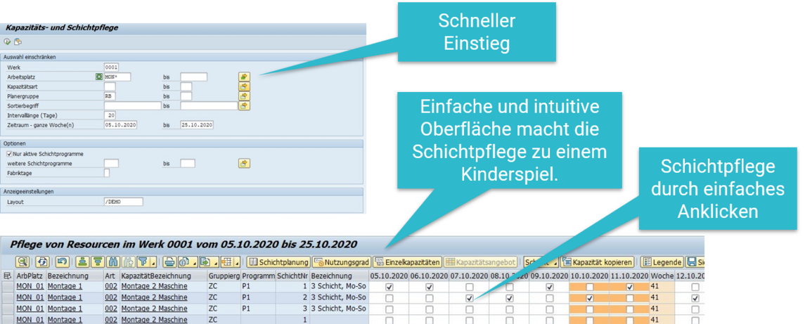 Übersicht mit System-Beispielen zu der CONSILIO Lösung "Vereinfachte Schichtplanung"