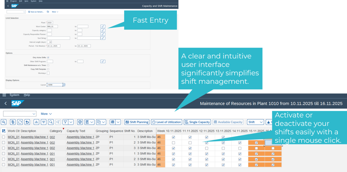 Screenshots and explanations on shift management with the CONSILIO add-on solution