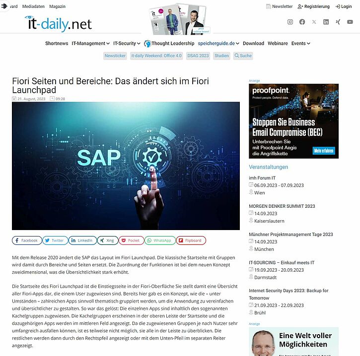 Fachartikel auf IT-daily: Fiori Seiten und Bereiche