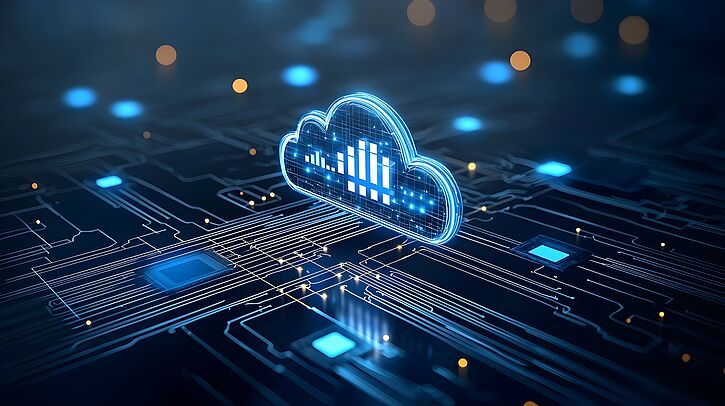 Bild eines Cloud-Symbols, das über einer Chip-Oberfläche schwebt