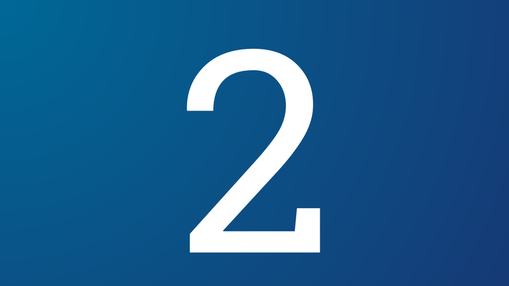 Zahl 2 in Weiß auf blauem Hintergrund