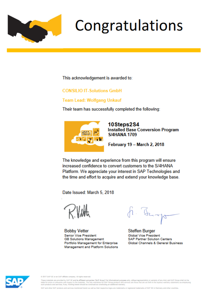 CONSILIO ist zertifizierter SAP S/4HANA Conversion Partner