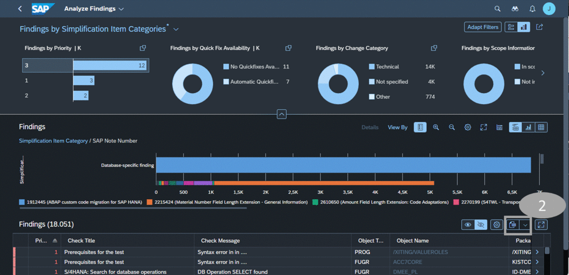 Analysis results in the SAP Custom Code Migration App