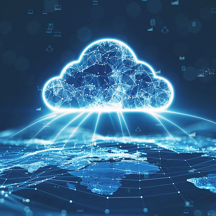 Bild zeigt ein Cloud-Symbol mit Netzwerklinien