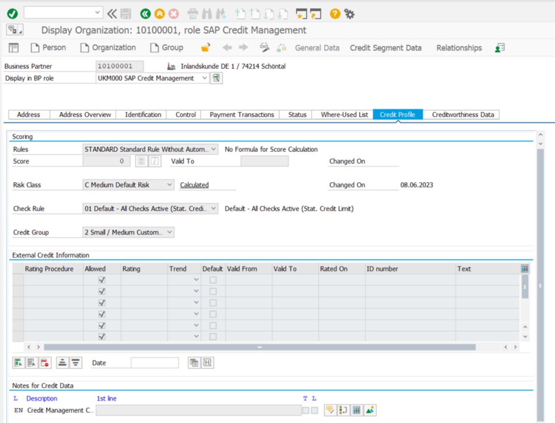 SAP credit management